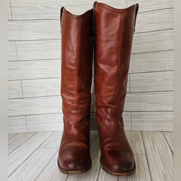 Frye Melissa Tall Button Leather Boots in Cognac Brown Size 7 - Picture 2 of 11